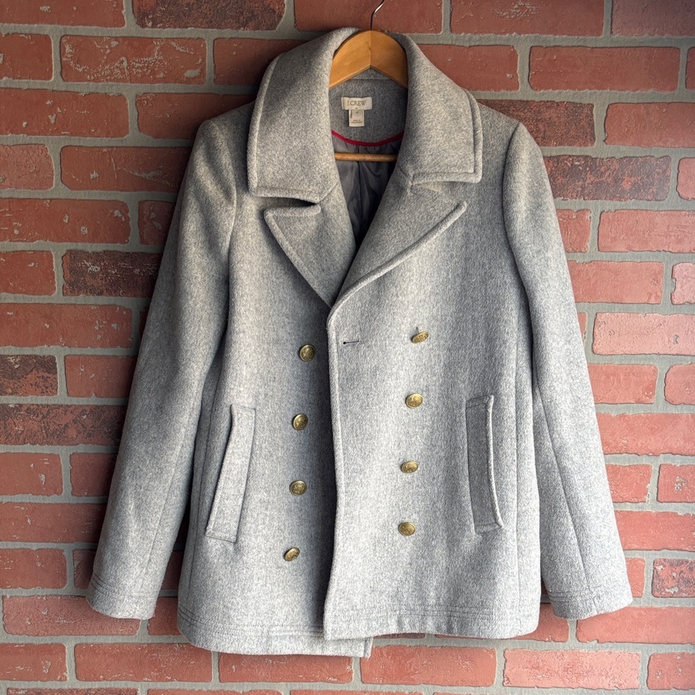 J. Crew Light Gray Double-Breasted Wool Pea Coat - Picture 2 of 7